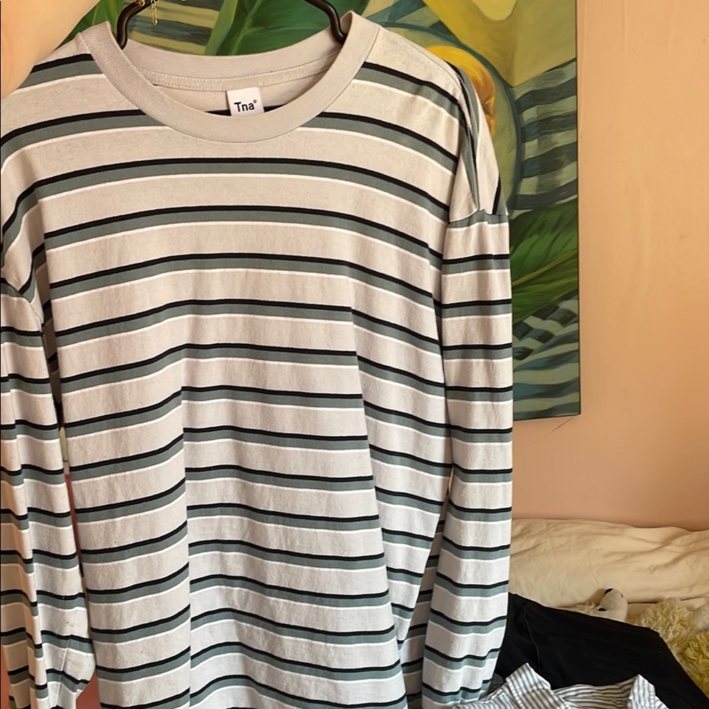 TNA Black and White Striped Long Sleeve Top
